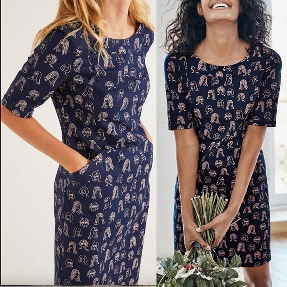 Navy Blue Printed Women's Dress